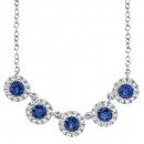 Diamond & Blue Sapphire Lady Necklace featuring 0.16cts of Diamonds & 0.49cts of Blue Sapphire in 14k White Gold on an adjustable 18" chain with clasp closure