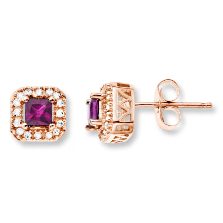 Natural Pink Sapphire Earrings with Diamonds 1/10 ct tw 10K Rose Gold