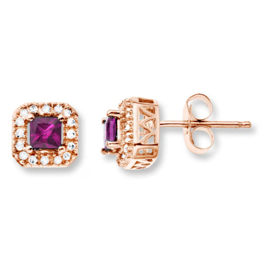 Natural Pink Sapphire Earrings with Diamonds 1/10 ct tw 10K Rose Gold