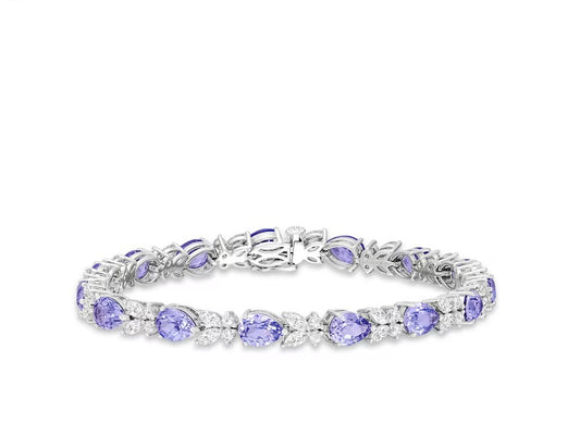 Multi-Shape Blue & White Sapphire Bracelet Sterling Silver 7.25