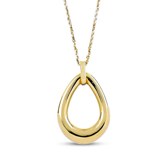 Puff Open Teardrop Necklace 14K Yellow Gold 18"